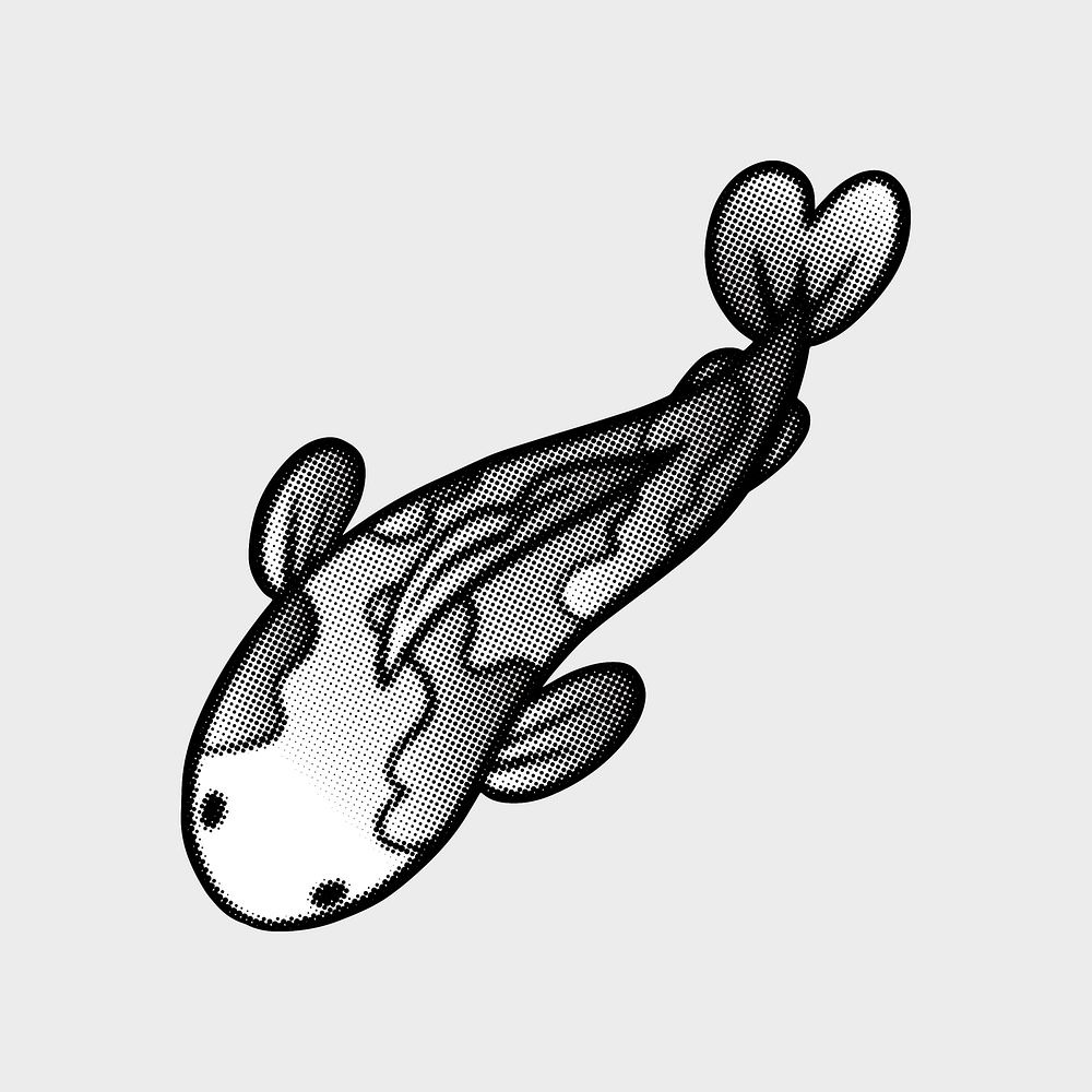 Black and white cute cartoon Koi carp fish sticker design element