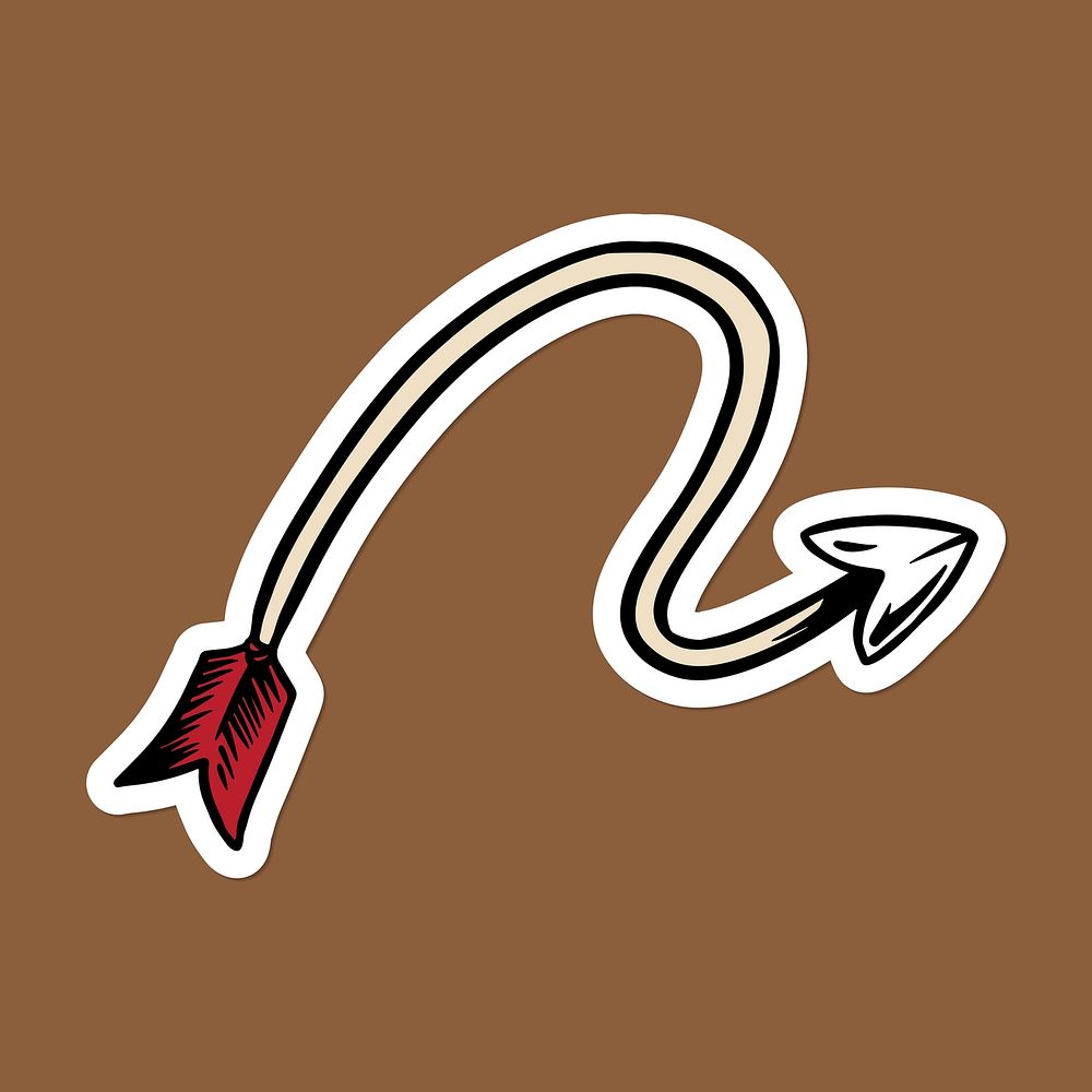 Pop art bent arrow sticker with a white border on a brown background vector