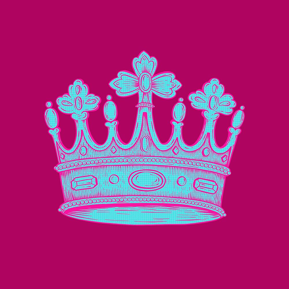 Funky neon crown sticker overlay on a magenta background 