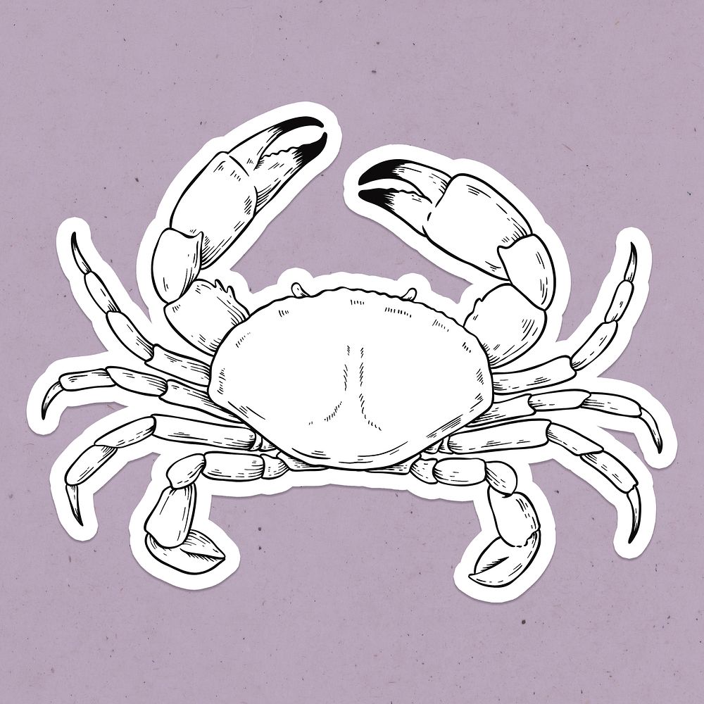 Psd crab cartoon sticker hand drawn clipart black and white