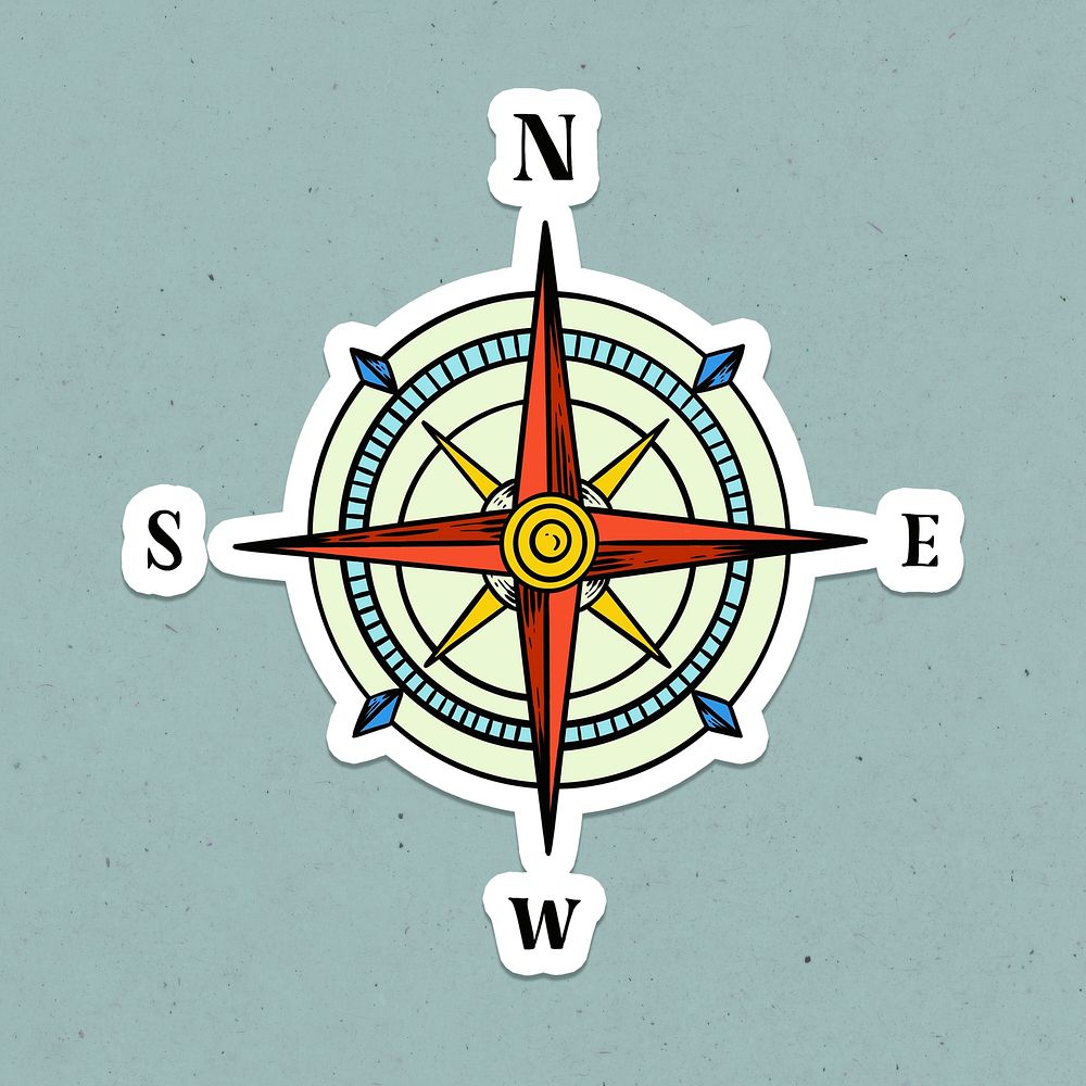 Classic compass sticker with white border