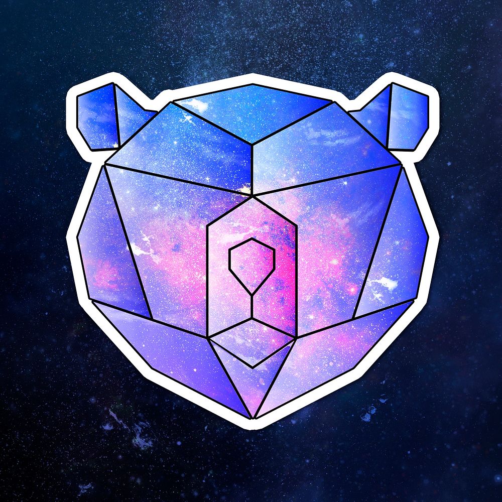 Purple galaxy patterned geometrical shaped bear sticker design element