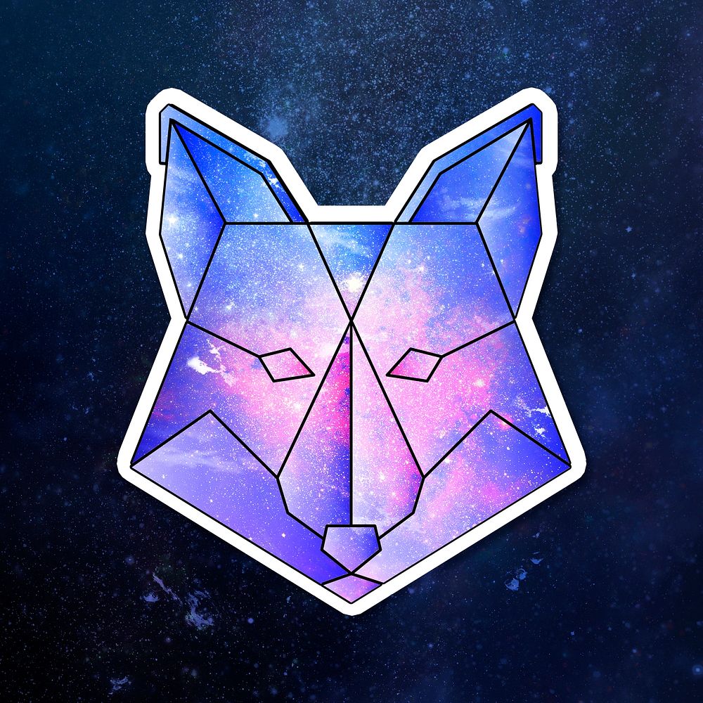 Purple galaxy patterned geometrical shaped fox sticker design element