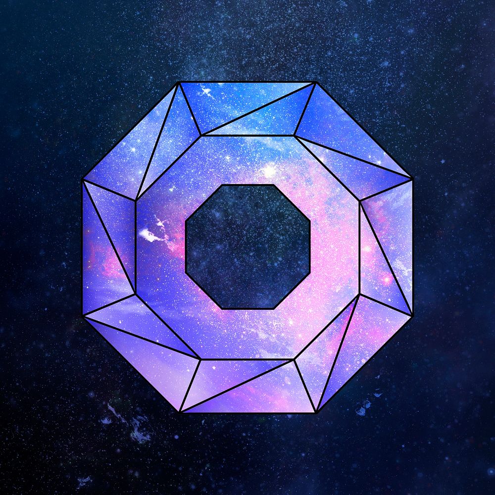 Purple galaxy patterned geometrical shaped dodecahedron sticker design element