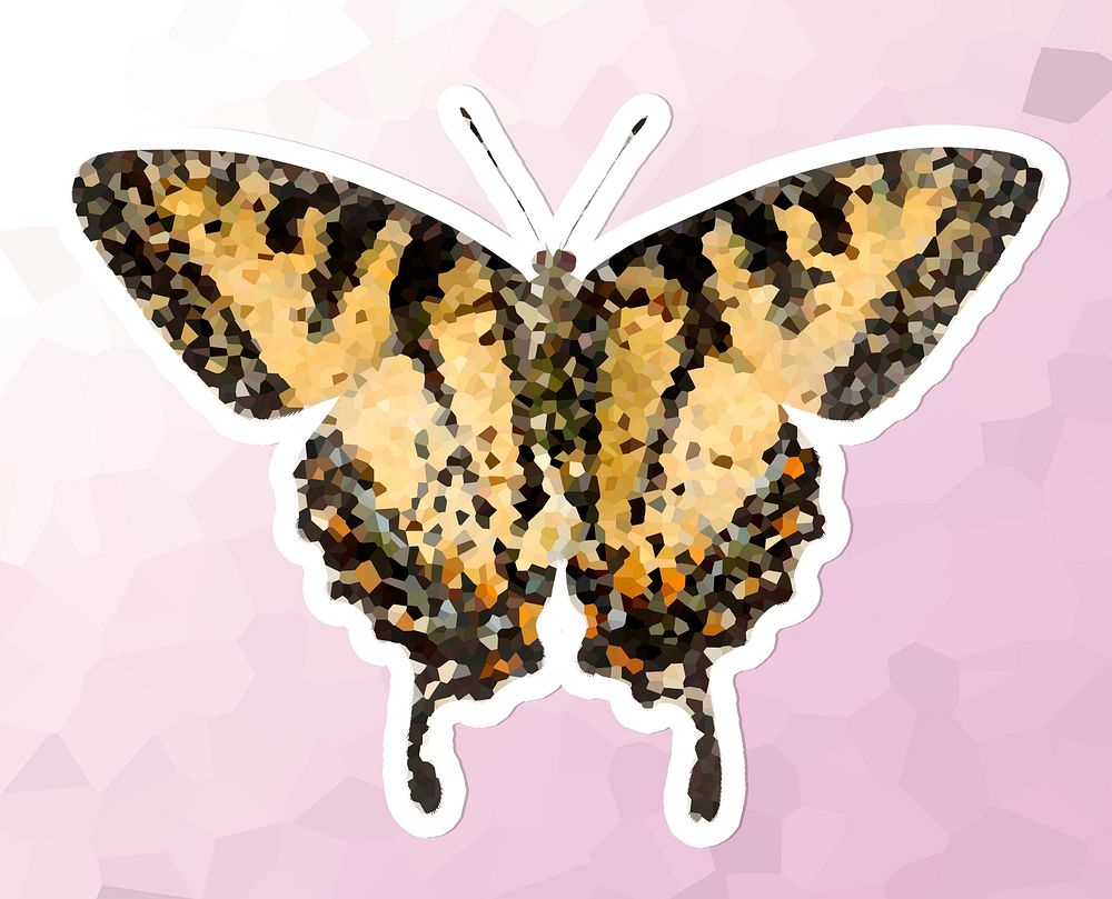 Crystallized butterfly sticker overlay with a white border illustration