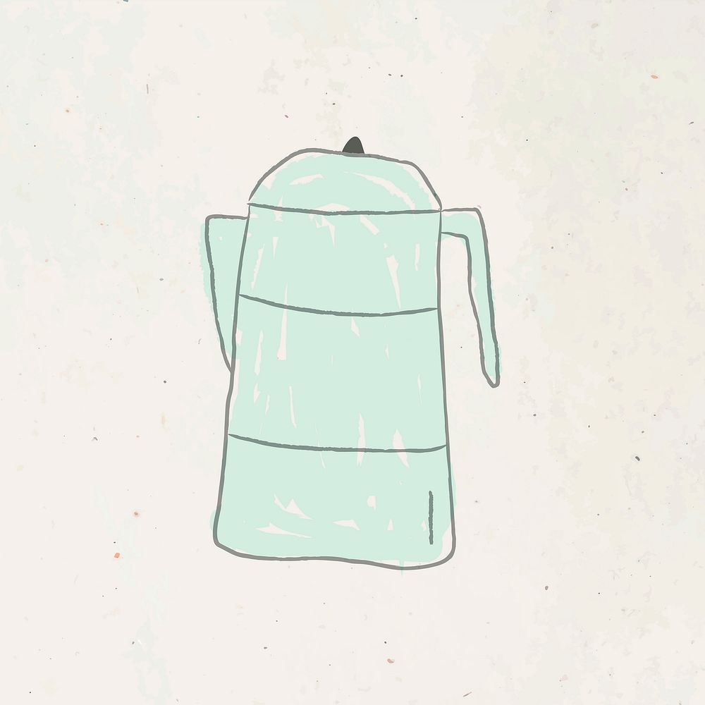 Doodle style green coffee pot vector