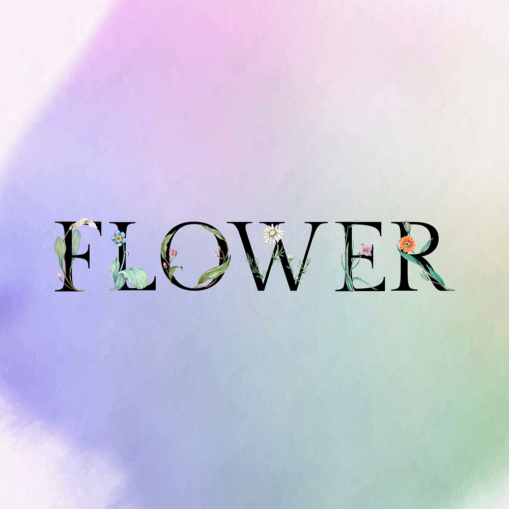 Vector flower word floral font decorated typography