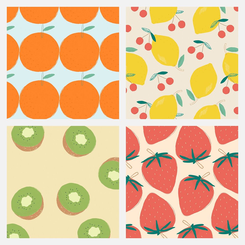 Fruit pattern pastel background set