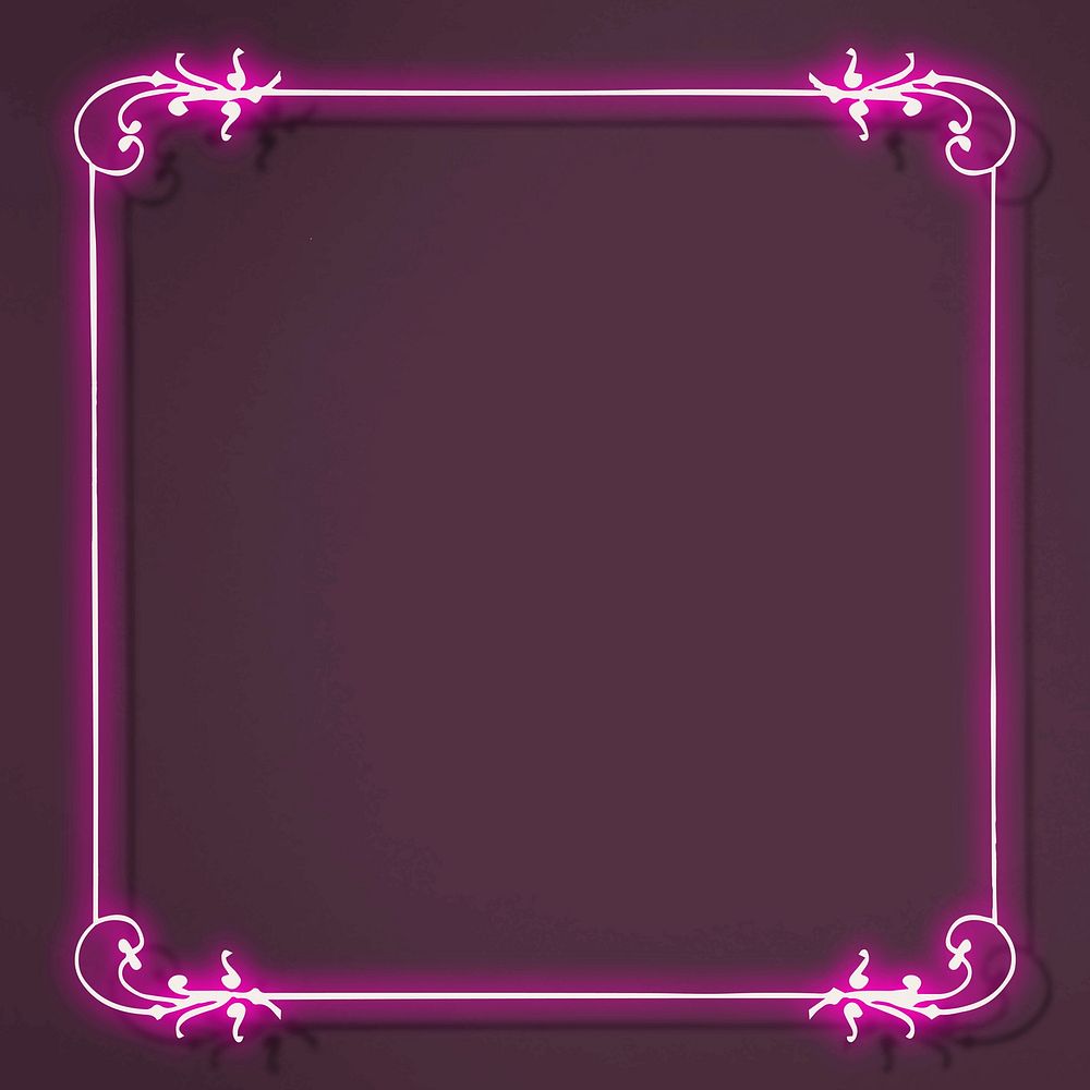 Pink neon filigree frame vector 