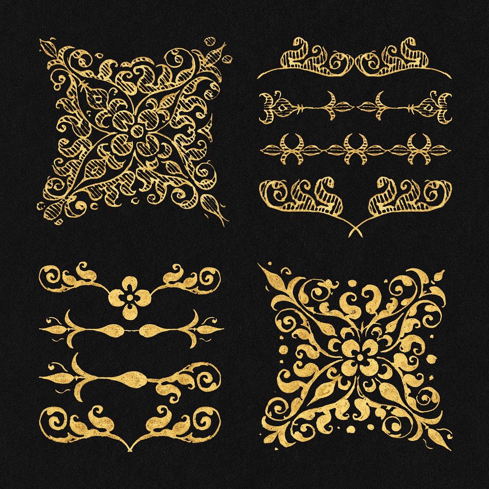 Gold vintage Victorian divider set, remix from The Model Book of Calligraphy Joris Hoefnagel and Georg Bocskay