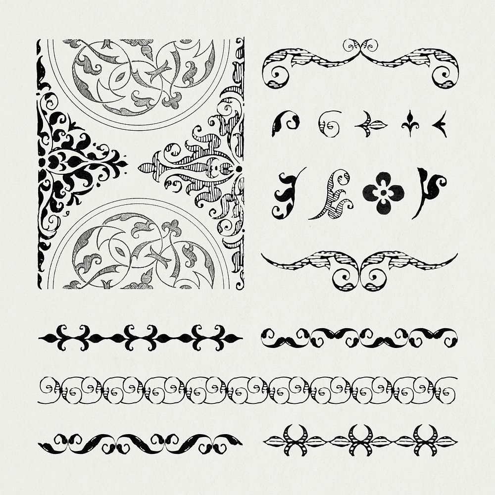 Victorian divider ornamental set, remix from The Model Book of Calligraphy Joris Hoefnagel and Georg Bocskay