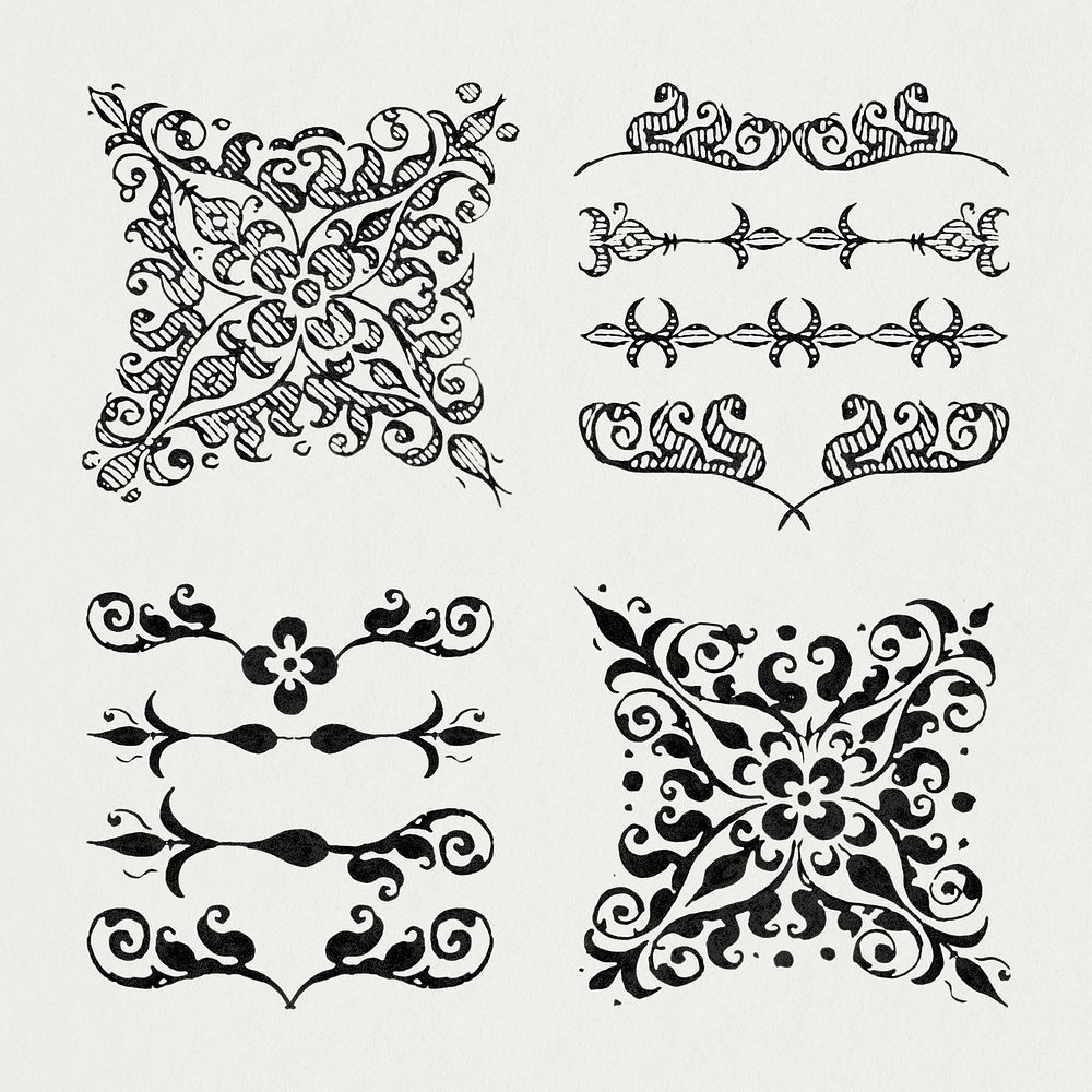 Flourish divider ornamental set, remix from The Model Book of Calligraphy Joris Hoefnagel and Georg Bocskay