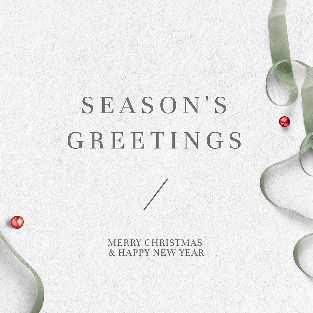 Christmas season&rsquo;s greetings green ribbon banner background