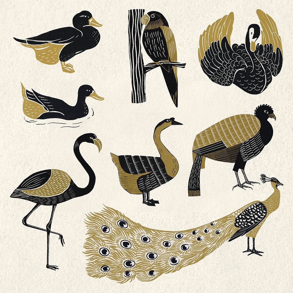 Wildlife animals vintage stencil pattern set