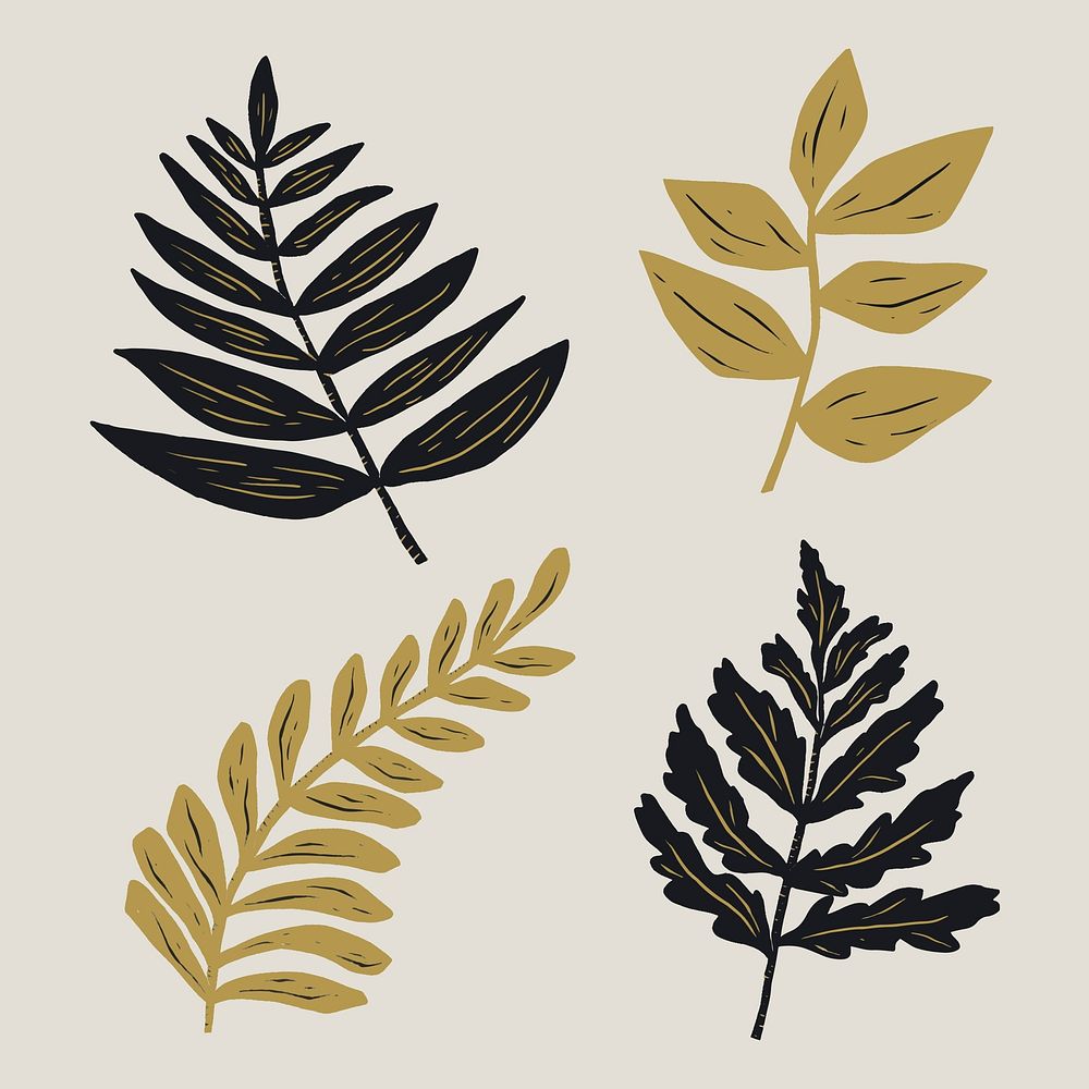 Gold leaves botanical vin clipart collection