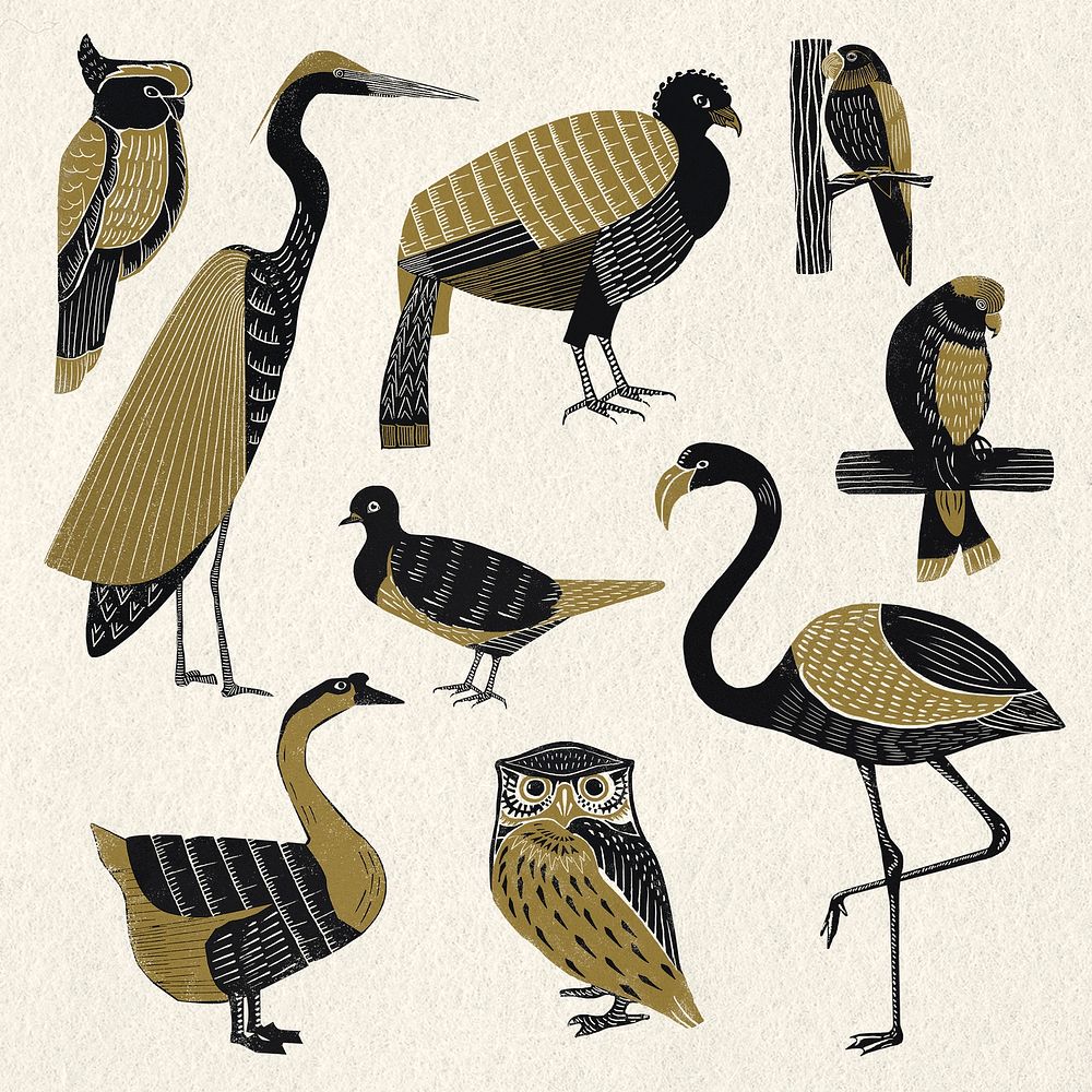 Wildlife animals vintage stencil pattern set