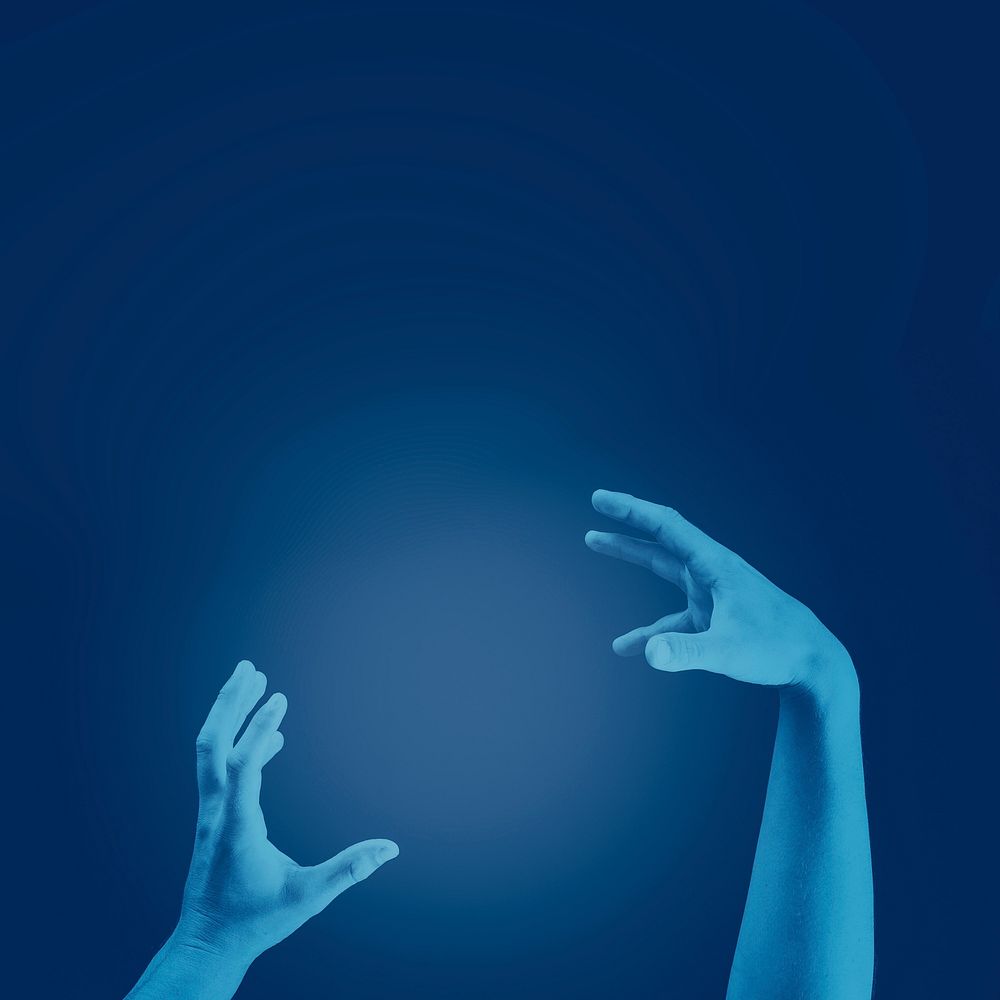 Blue hands gesture background with design space