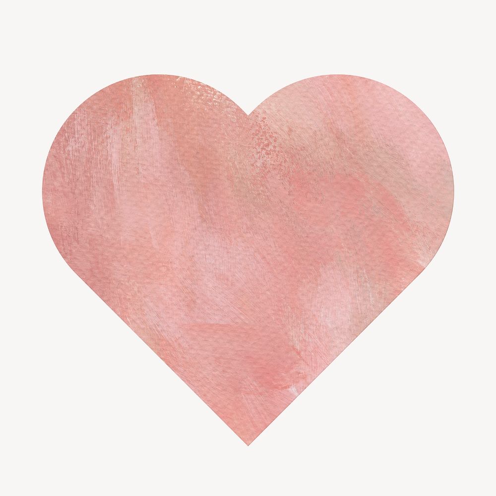 Pink watercolor heart, cute collage element psd