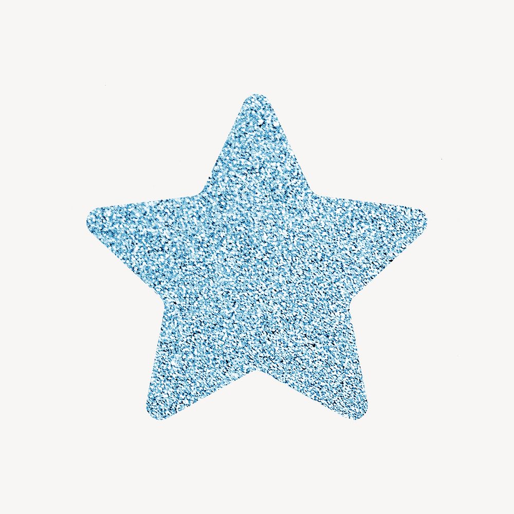 Blue star badge, glittery collage element psd