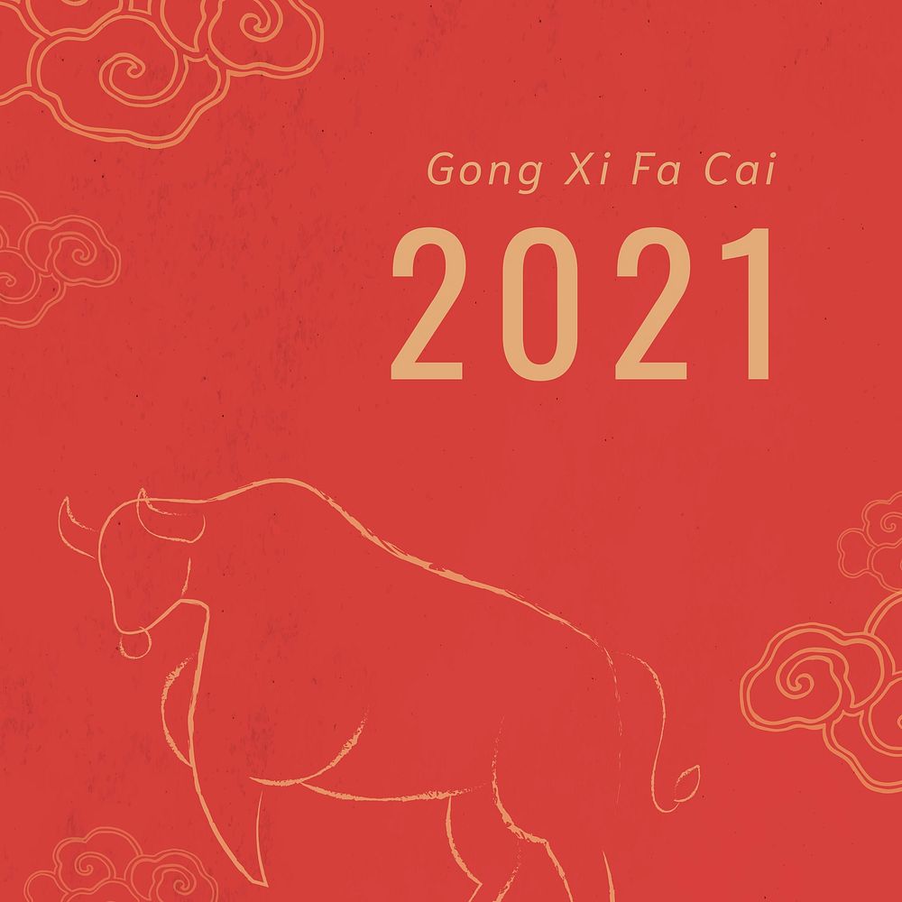 Chinese New Year psd template greeting 2021 social media post