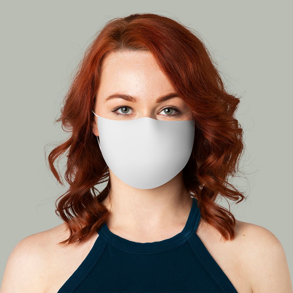Gray mask on woman Covid-19 prevention photoshoot