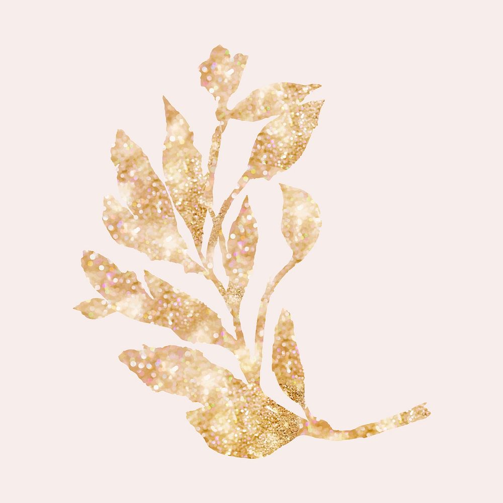 Glitter leaf vector gold design element