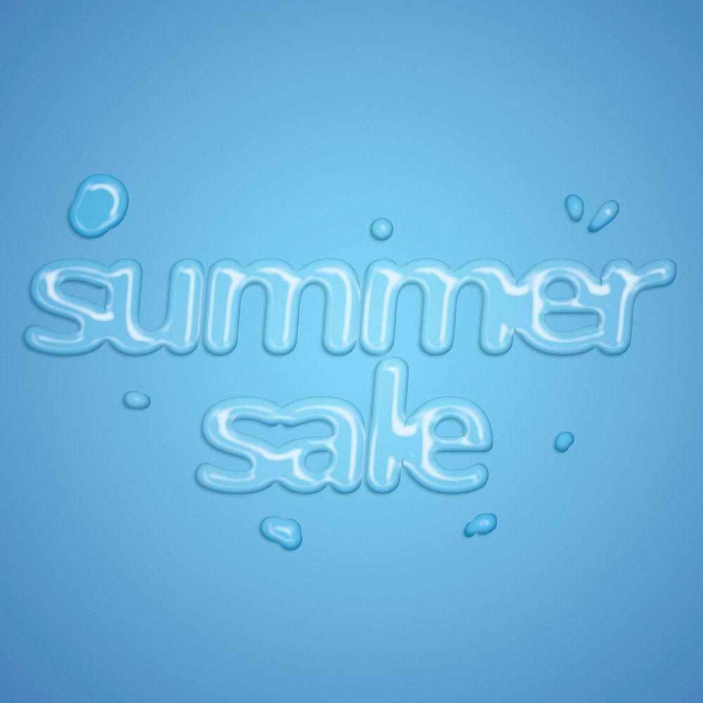 Summer sale water splash style typography on blue gradient background