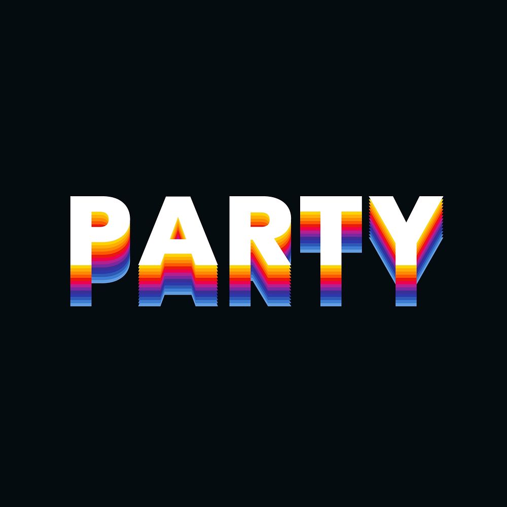 Party text in colorful retro font