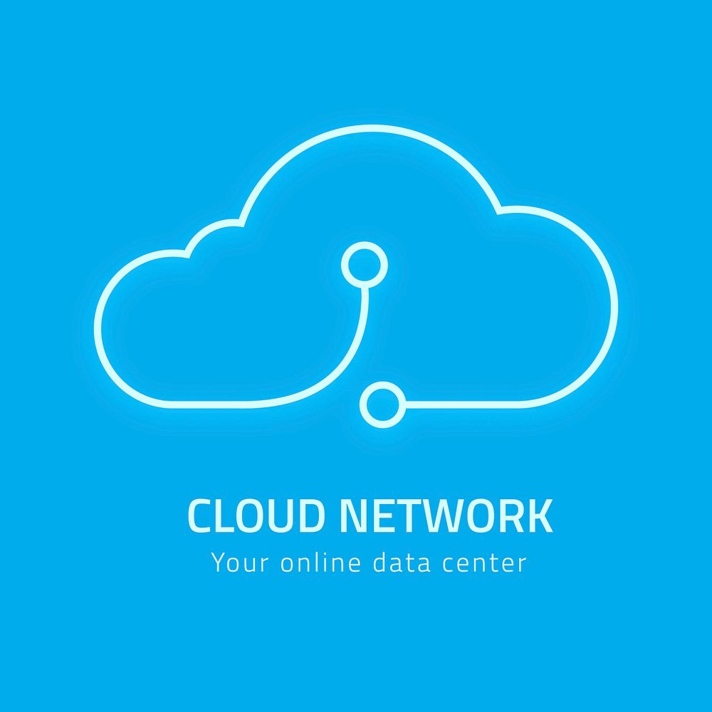 Blue neon cloud logo digital networking system