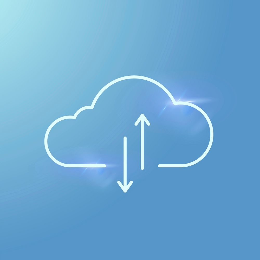 Blue neon cloud icon vector digital networking system