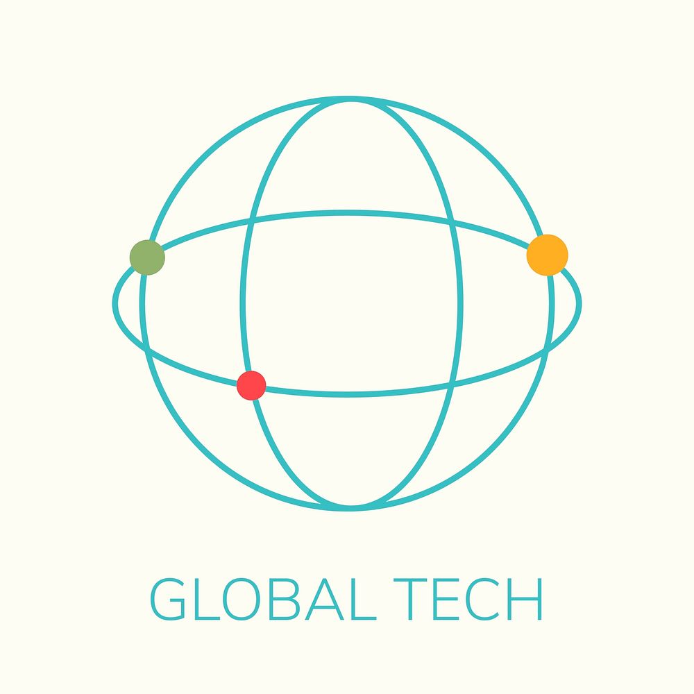 Global network technology logo vector with global tech text in blue tone