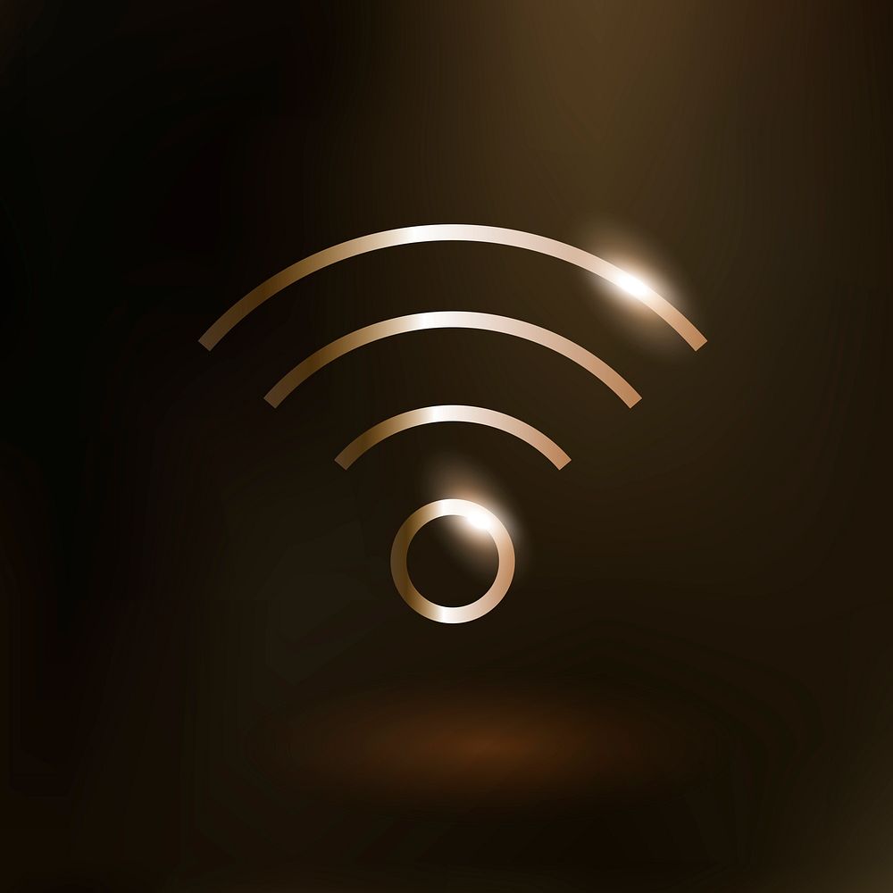 Wifi internet technology icon in gold purple on gradient background