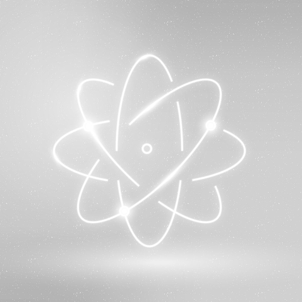 Atom science education icon white digital graphic