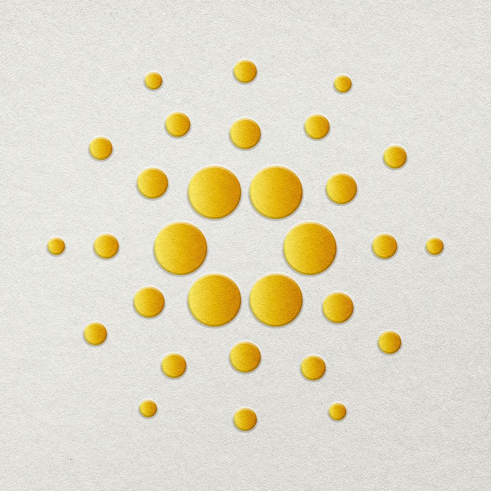 Cardano blockchain cryptocurrency icon in gold open-source finance concept
