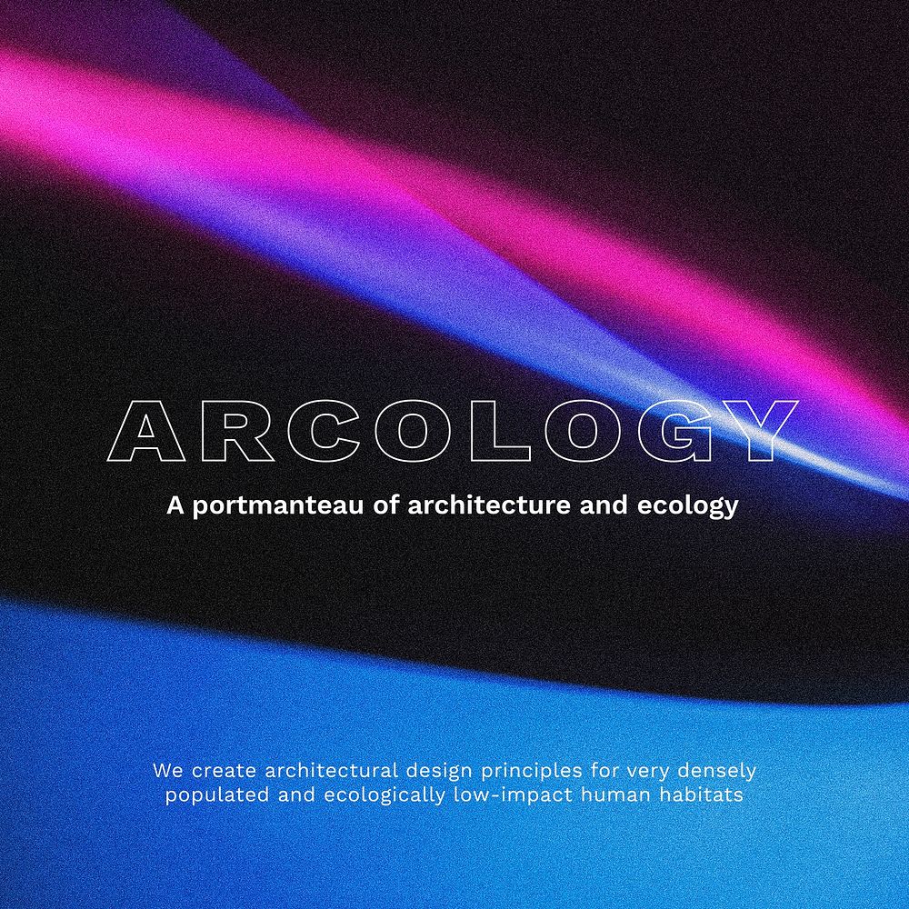 Arcology word with aesthetic sunset projector lamp for social media post