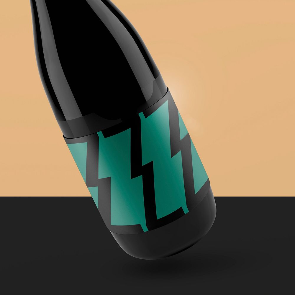 Black wine bottle, green label design