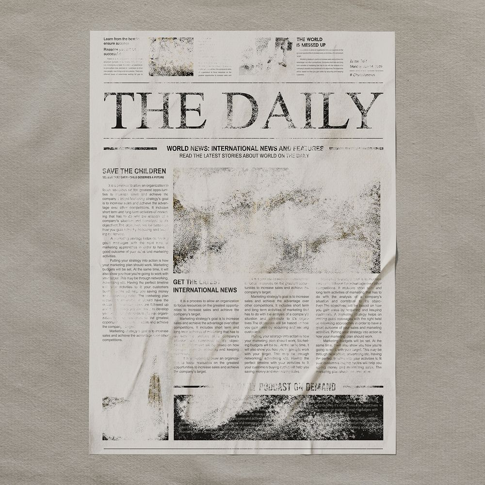 Vintage newspaper mockup, glued poster on the wall psd