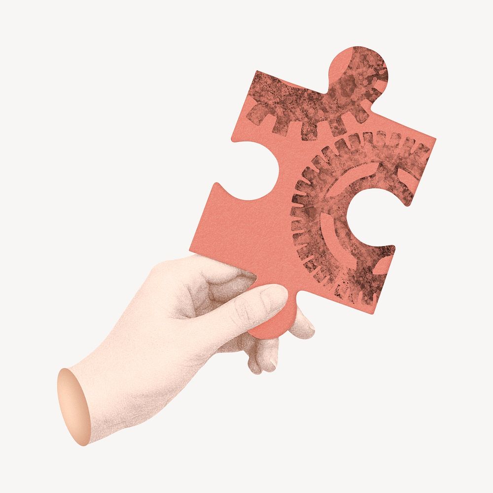 Hand holding jigsaw, business solution remix psd