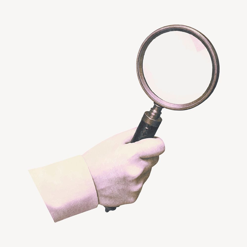 Hand holding magnifying glass, HR remix vector