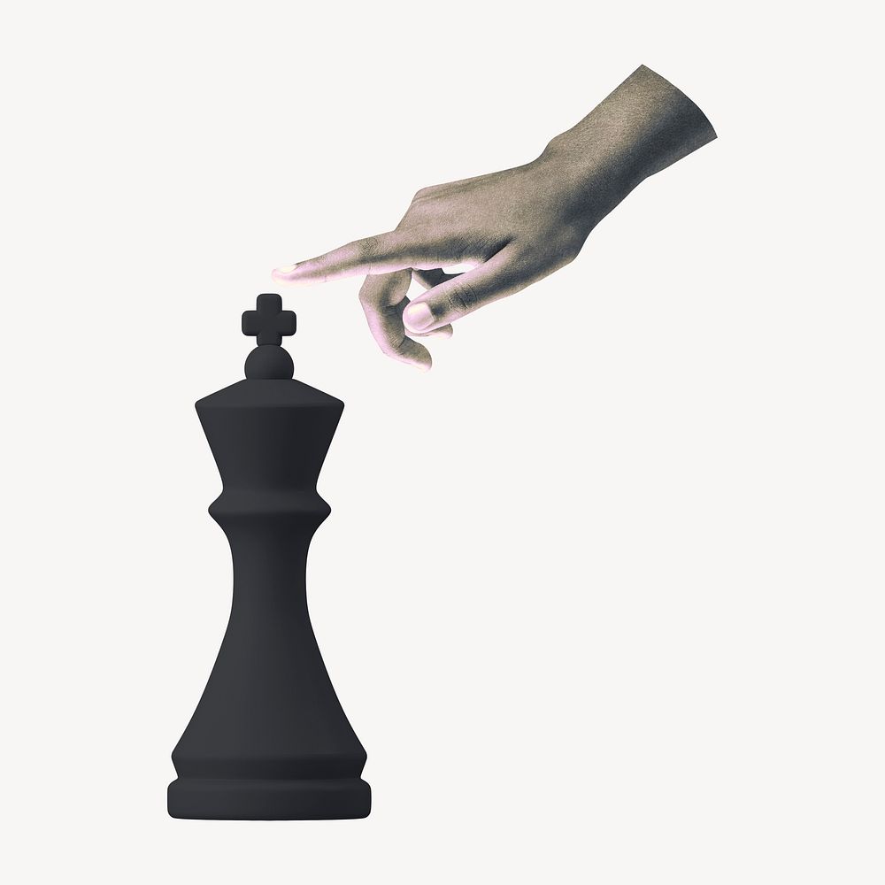 Hand moving chess piece, business strategy remix