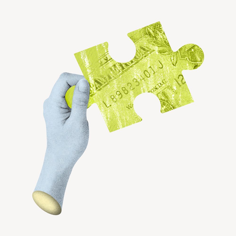 Hand holding jigsaw, finance solution remix vector