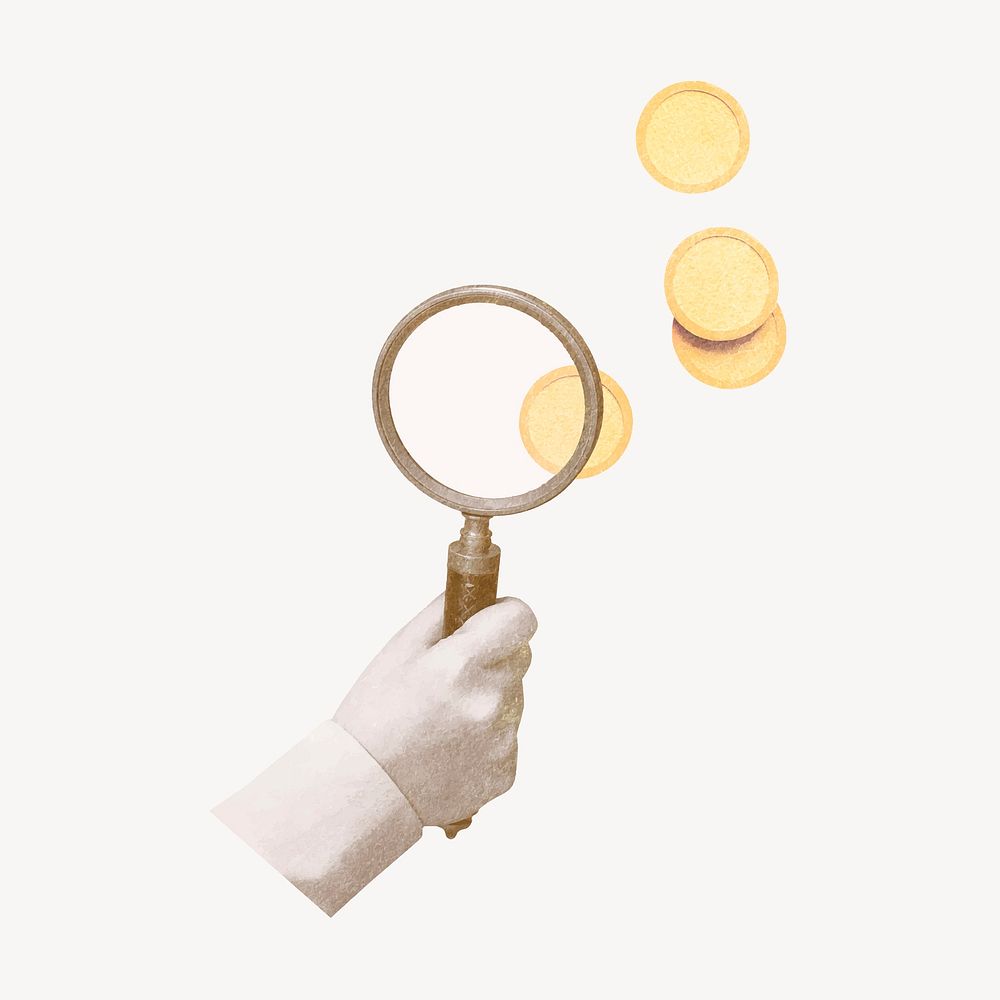 Hand holding magnifying glass, profit-seeking remix vector