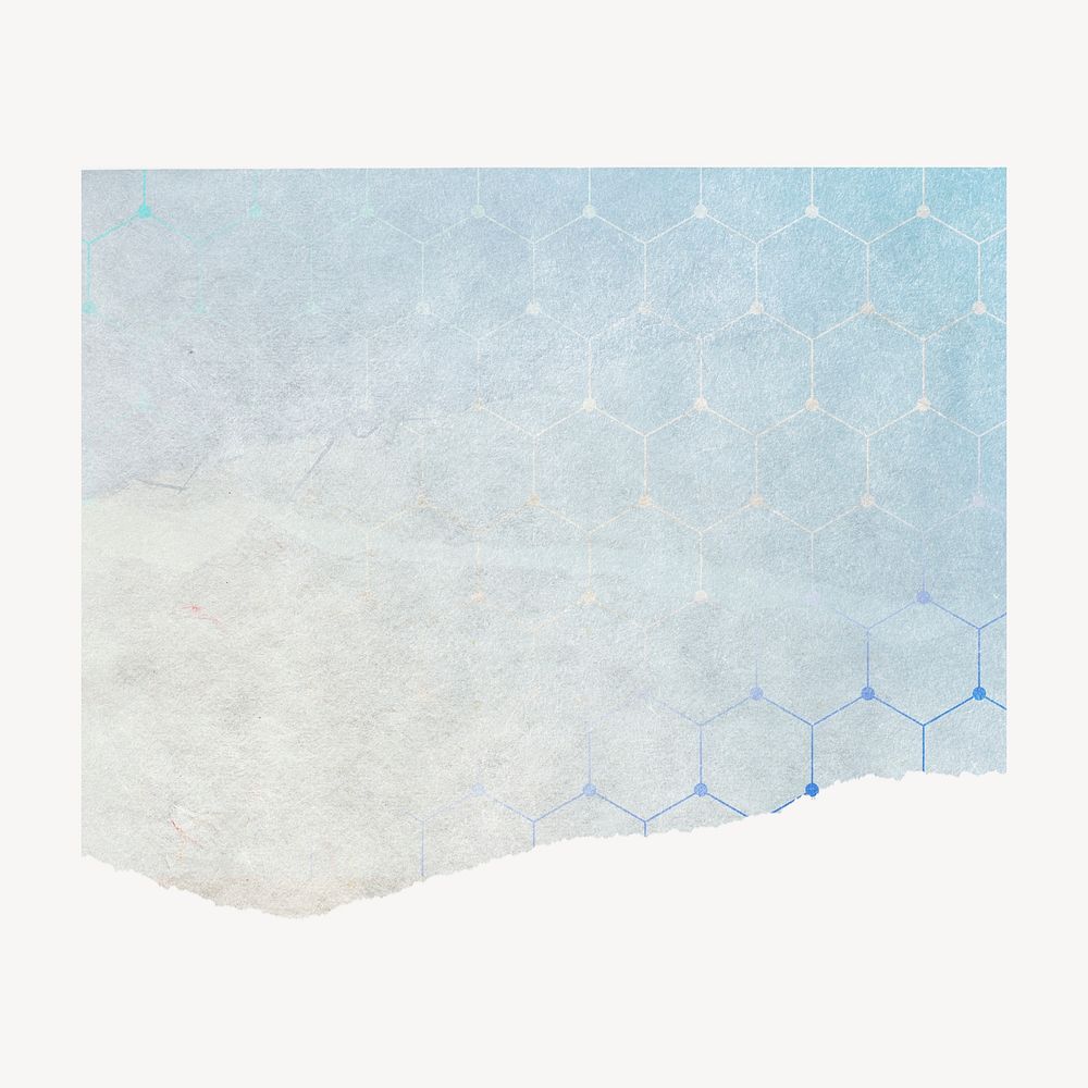 Blue ripped paper, beehive pattern collage element psd