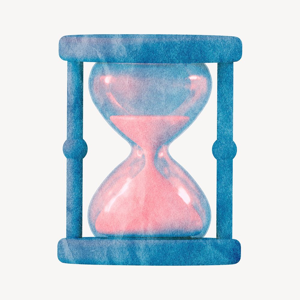 Aesthetic hourglass, pink, blue collage element psd