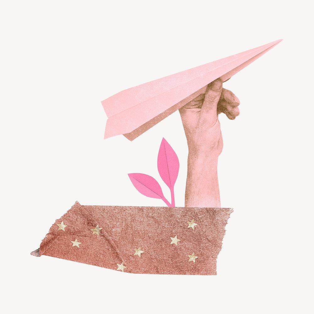 Hand holding paper plane, creative remix