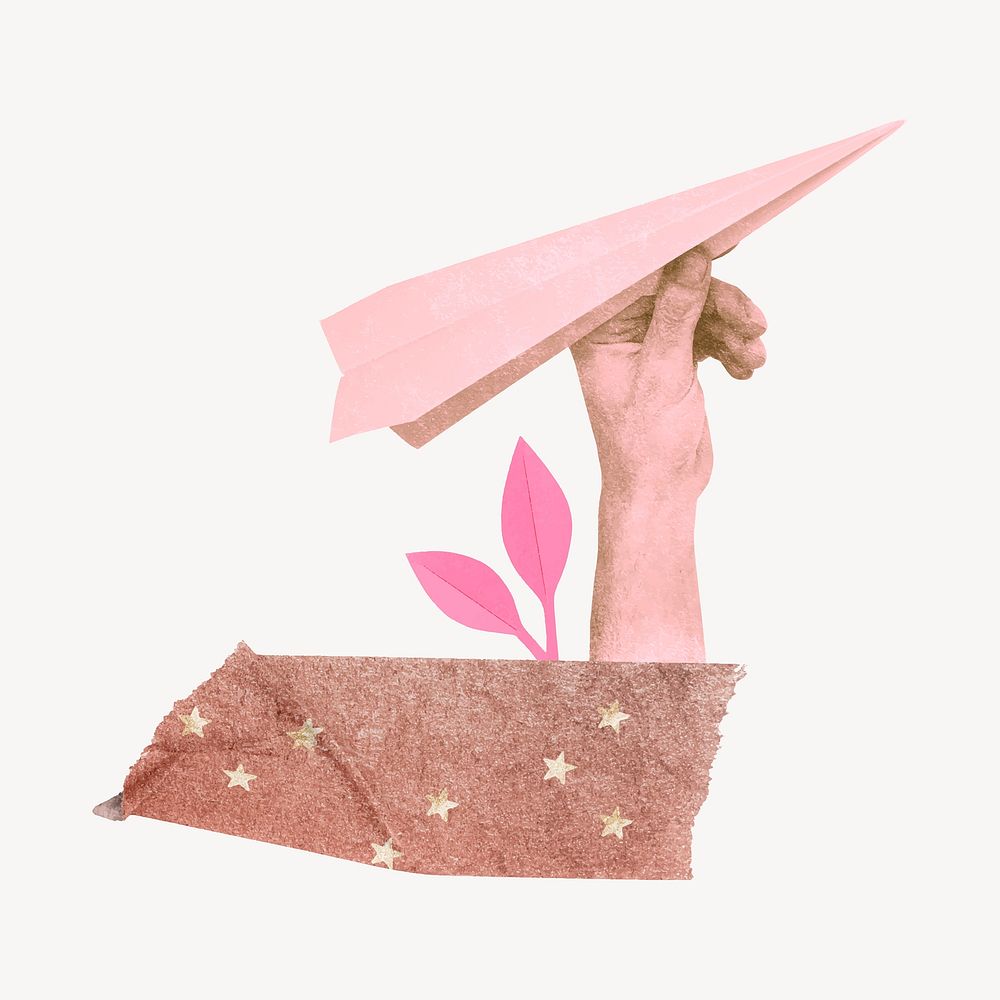 Hand holding paper plane, creative remix vector