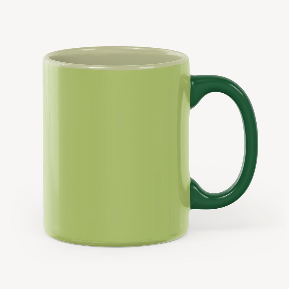 Ceramic coffee mug mockup, green design psd