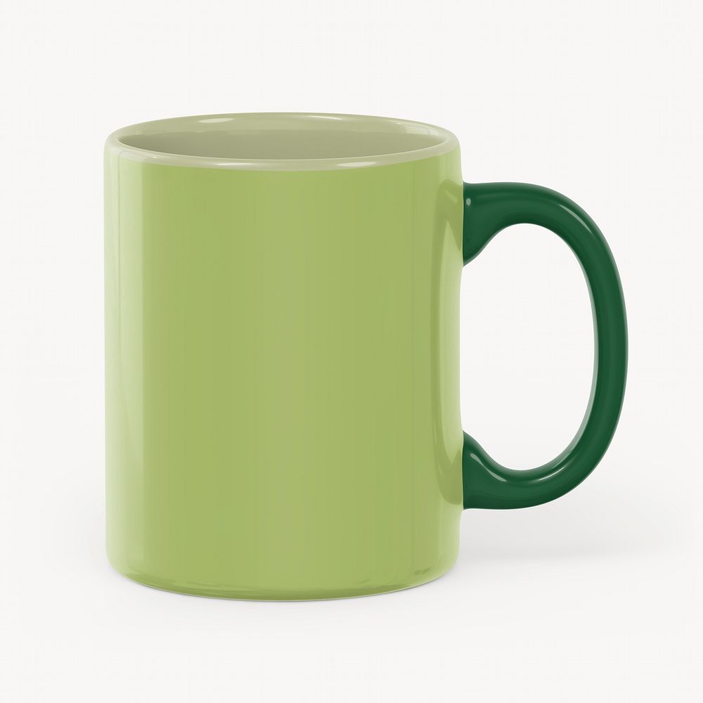 Green coffee mug, product design with blank space