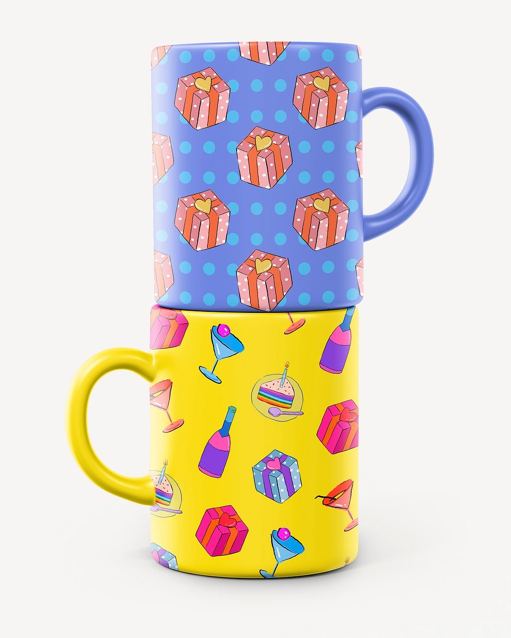 Ceramic coffee mug mockup, cute pattern design psd
