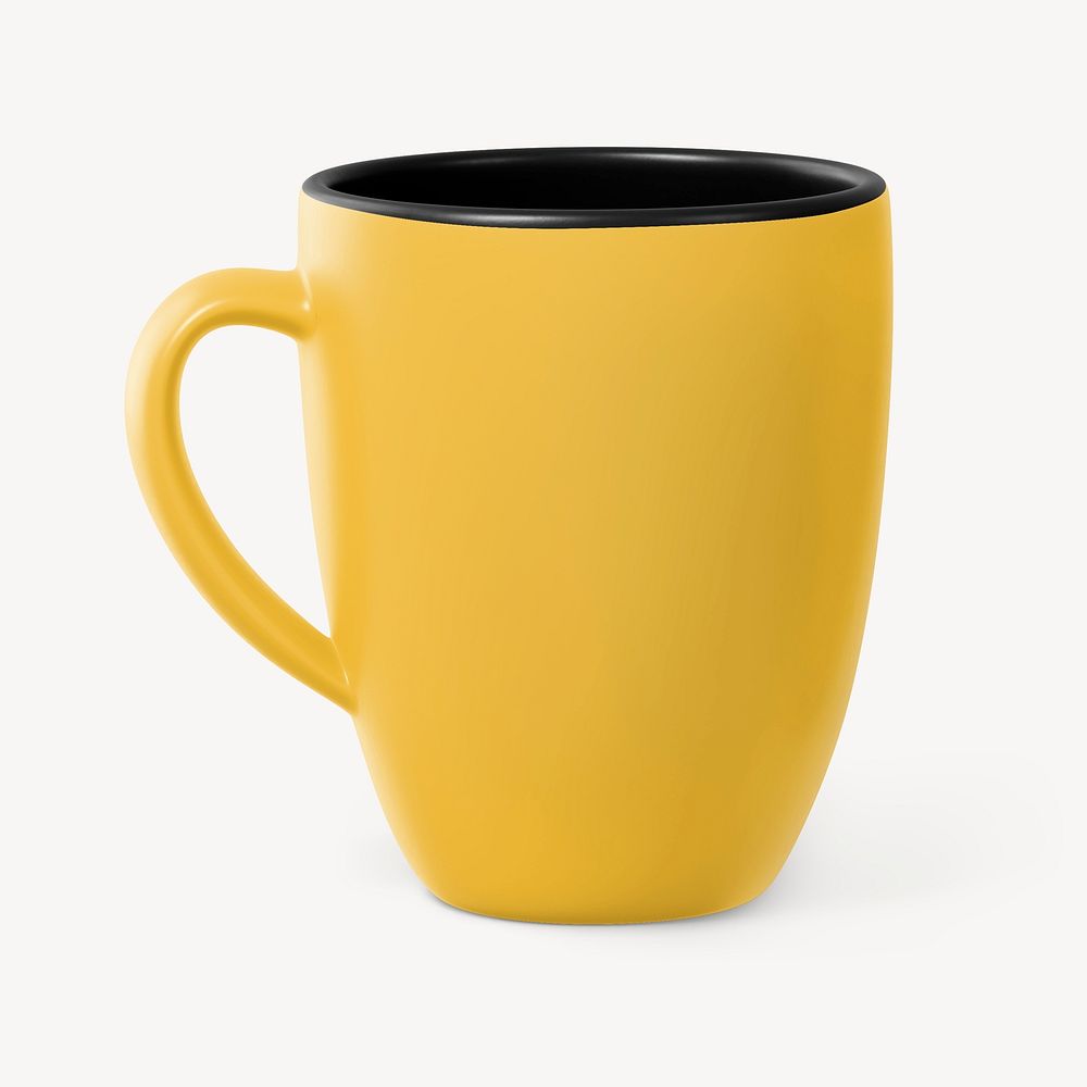 Coffee mug mockup, yellow ceramic design psd